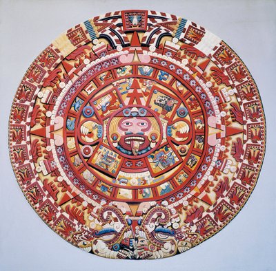 Civiltà precolombiana: il calendario azteco (Pietra del Sole): disco che rappresenta il calendario azteco e la cosmogonia (Tonalpohualli) da Aztec Aztec