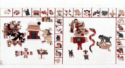 Il dio azteco Cihuacohuatl rappresentato in un manoscritto geroglifico, pittogrammi da Aztec Aztec