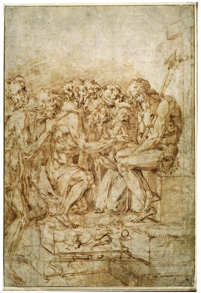 Cristo con simboli della Passione assistito da sette figure, inizio XVI secolo da Baccio Bandinelli