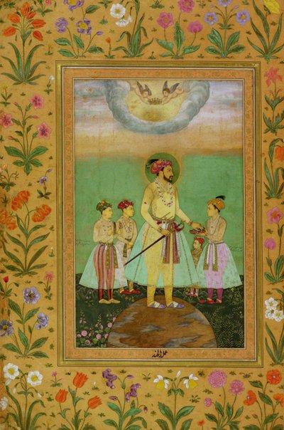 Shah Jahan (1592-1666) Sta su un Grande Globo Circondato dai suoi Quattro Figli, dal Minto Album da Balchand