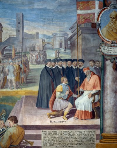 Bernard de Coucy dona alla città di Viterbo lo stendardo della Chiesa da Baldassare Croce