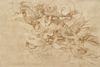 Geova in una nuvola fiammeggiante, accompagnato da angeli, XVI secolo da Baldassare Peruzzi