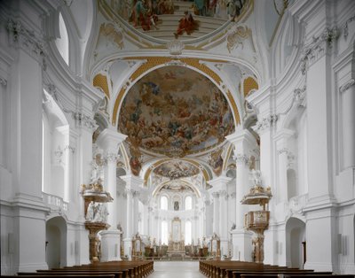 Vista interna della chiesa del monastero di Johann Balthasar Neumann (1687-1753) Neresheim, Germania da Balthasar Neumann