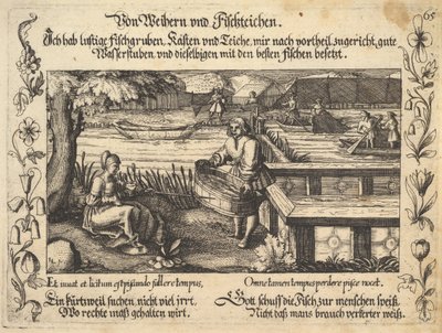 Von Weihern und Fischteichen, illustrazione da Petrarca, Glück und Unglück Spiegel, figur..., 1652 da Balthasar Schwan