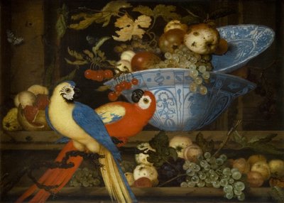 Natura morta con frutta e due pappagalli da Balthasar van der Ast