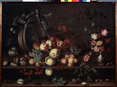 Natura morta con frutta, fiori e pappagalli da Balthasar van der Ast