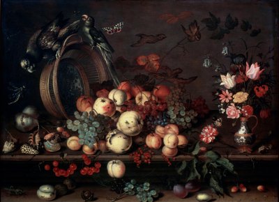 Natura morta con frutta, fiori e pappagalli da Balthasar van der Ast
