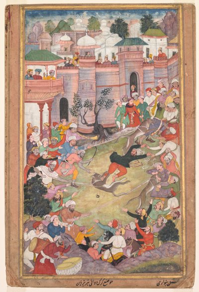 Il gioco della corsa del lupo a Tabriz, da un Akbar-nama (Libro di Akbar) da Banavari 1