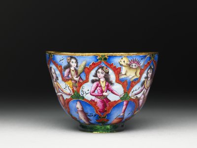 Ciotola con coperchio, piattino e cucchiaio con decorazione astrologica, inizio XIX secolo da Baqir
