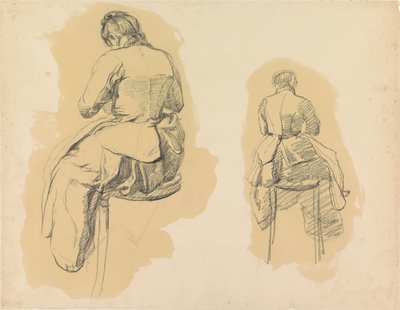 Due studi di una donna, vista di schiena seduta su uno sgabello da Barbara Elisabeth van Houten