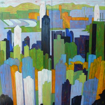 Uno skyline urbano dai colori vivaci da Barbara Piatti