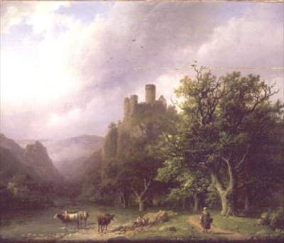 Paesaggio fluviale con un castello in rovina da Barend Cornelis Koekkoek