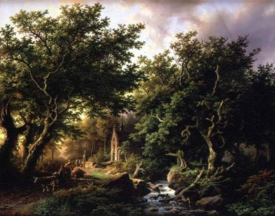 Paesaggio boscoso con una cappella da Barend Cornelis Koekkoek