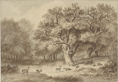 Paesaggio boschivo con cervi da Barend Cornelis Koekkoek