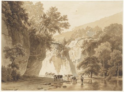 Paesaggio roccioso con mucche che bevono da Barend Cornelis Koekkoek