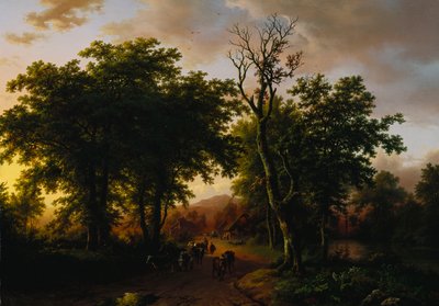 Viaggiatori su un sentiero al tramonto da Barend Cornelis Koekkoek