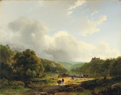 Scarico della chiatta in un paesaggio ondulato, 1831 da Barend Cornelis Koekkoek