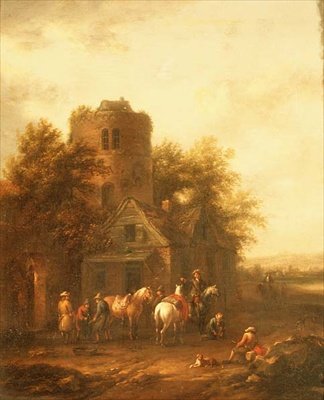 Cavalieri che Abbeverano i loro Cavalli Fuori da una Taverna da Barend Gael or Gaal