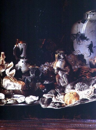 Natura morta esotica con scimmia e porcellana cinese da Barend or Bernardus van der Meer