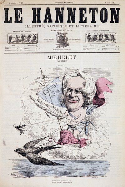 Cartone animato di Jules Michelet - di Gedeon in "Le Hanneton" 08/08/1867 da Baril Gedeon