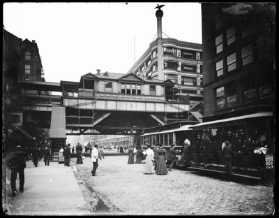 Stazione ferroviaria sopraelevata a State e Van Buren Streets, Chicago, Illinois, USA, c.1905 da Barnes and Crosby