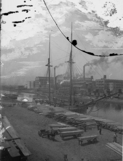 Schooner di legname sul fiume Chicago, Chicago, Illinois, USA da Barnes and Crosby