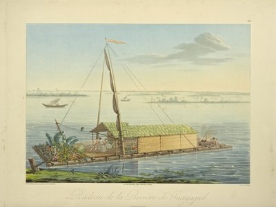 Zattera sul fiume Guayaquil, disegnata da Marchais, incisa da Bouquet, illustrazione da "Vues des Cordillères et Monumens des Peuples Indigènes de l
