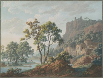 Paesaggio fluviale con castelli e pescatori da Baron Louis Albert Guillain Bacler d