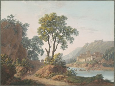 Paesaggio fluviale con castelli e viaggiatori da Baron Louis Albert Guillain Bacler d