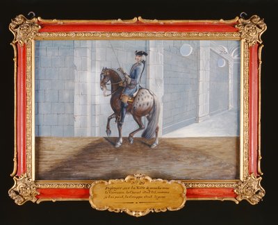 No. 20 Un cavallo grigio maculato della Scuola di Equitazione Spagnola eseguendo il passo di dressage Volte da Baron Reis Eisenberg