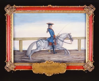 No. 29 Un cavallo grigio maculato della Scuola di Equitazione Spagnola eseguendo un movimento di dressage da Baron Reis Eisenberg