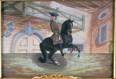 No. 36 Un cavallo baio della Scuola di Equitazione Spagnola che esegue una pirouette vicino al suolo da Baron Reis Eisenberg