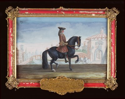 No. 39 Le Superbe, un cavallo della Scuola di Equitazione Spagnola eseguendo un movimento di dressage chiamato Piaffe da Baron Reis Eisenberg