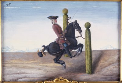 No. 46 Un cavallo baio della Scuola di Equitazione Spagnola eseguendo un movimento di dressage chiamato Croupade da Baron Reis Eisenberg