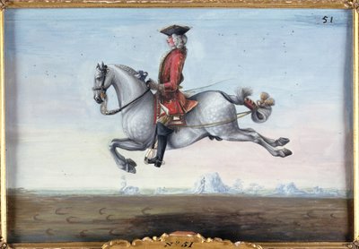 No. 51 Un cavallo grigio maculato della Scuola di Equitazione Spagnola eseguendo un movimento di dressage chiamato Capriole da Baron Reis Eisenberg