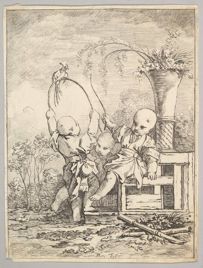 Bambini cinesi che giocano con un pappagallo da Baron de Thiers Louis Antoine Crozat