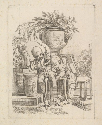 Due bambini, uno che suona il tamburo da Baron de Thiers Louis Antoine Crozat