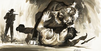 Tigre che attacca un cacciatore da Barrie Linklater