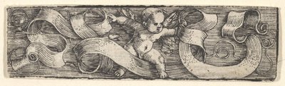 Ragazzo che cammina verso destra sopra banderole da Barthel Beham
