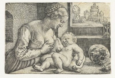 Maria con bambino al seno e teschio da Barthel Beham