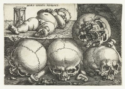 Bambino dormiente con clessidra e quattro teschi (Mors Omnia Aeqvat) da Barthel Beham