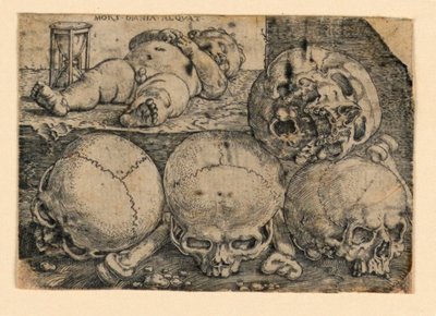 Bambino dormiente con quattro teschi da Barthel Beham