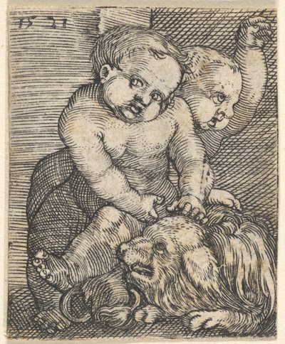 Due ragazzi che giocano con un cane, metà del XVI secolo da Barthel Beham