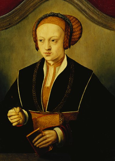 Ritratto di una signora detta principessa Sybille di Cleve, mezzo busto, con un costume nero, una catena d