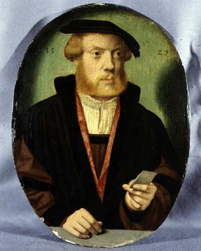 Ritratto di un giovane uomo con un mantello foderato di pelliccia da Bartholomaeus the Elder Bruyn