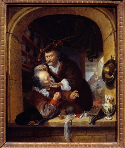 Medicina: un medico pratica un piccolo salasso per curare il mal di testa del paziente da Bartholomaus Maton