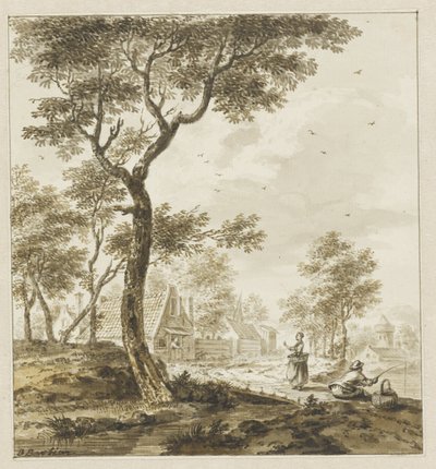 Paesaggio con figure e pescatore a destra da Bartholomeus Barbiers
