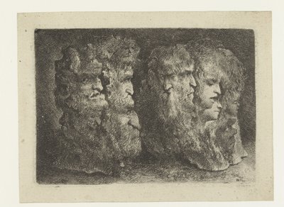 Diverse teste di uomini, animali e mascheroni da Bartholomeus Breenbergh