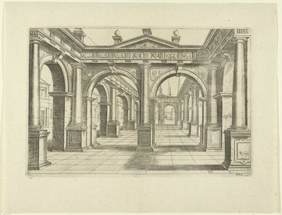 Edificio con doppio arco centrale in stile dorico da Bartholomeus Willemsz. Dolendo