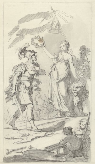 Il coraggioso Batavo incoronato dalla Vergine Olandese, 1799 (Progetti per il monumento alla festa nazionale per celebrare la pace del 17 dicembre 1799) da Bartholomeus Ziesenis